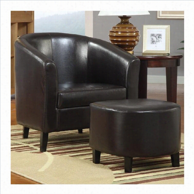 Co Aster Faux Leather Accent Chair And O Ttoman In Brown