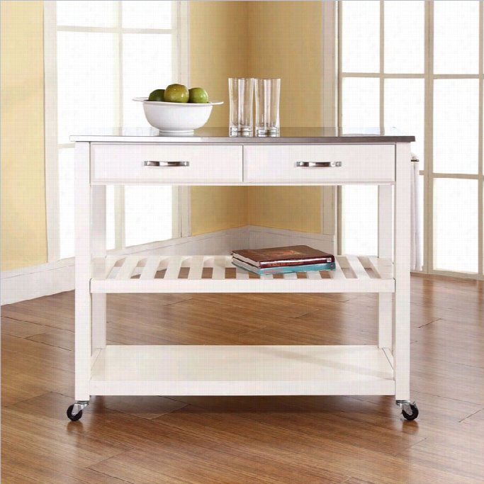 Crosley Kitchen Cart Island Stainless Steel Top In White