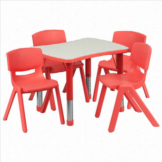 Flash Furniture Curved Rectangular Plastic Activity Table Set With 4 School Stack Chairs In Red