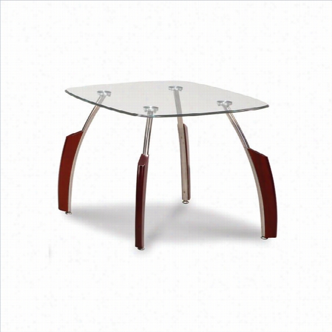 Global Furn Iture Usa Frnacis Enc Table With Glass Top In Mahogany