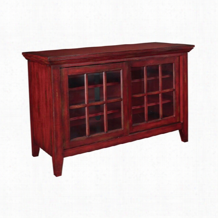 Hammary Hidden Treasures Entrrtainment Console In Heavily Textured Red