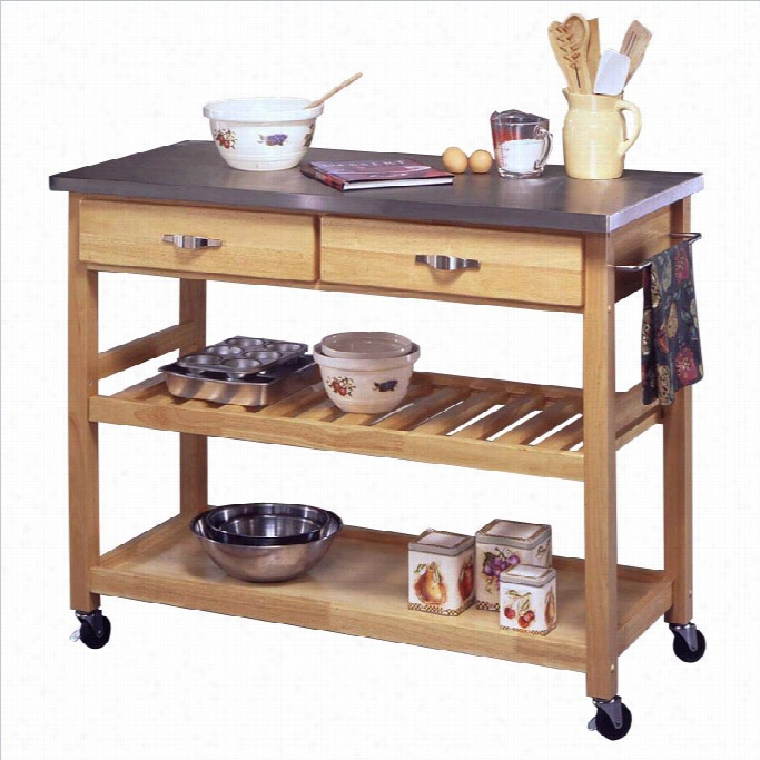 Home Styles Furniture Stainlesw Steel Kitchen Cart In Natral Finish