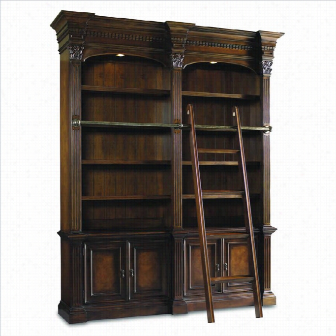 Hookerfurniture European Renaissance Ii Double Bookcase With Ladder And Rail