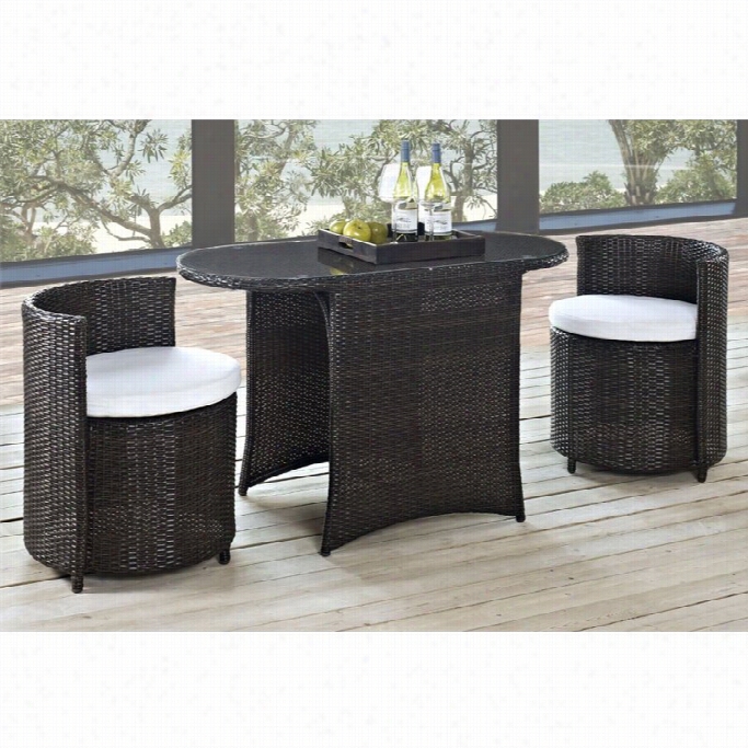 Modway Ktonti 3 Piece Outdoor Dining Set In Brown And White