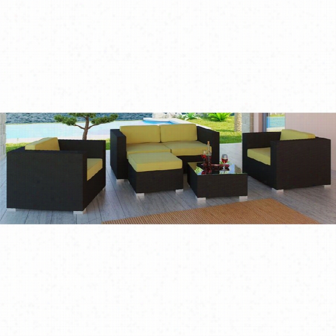 Modway Alibu 5 Piece Outdoor Sofa  Set In Espresso And Peridot