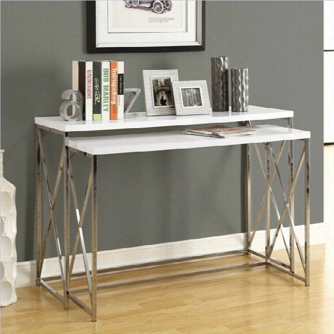 Monarch 2 Piece Metal Console Tagle Set In Smooth And Shining White And Chromr