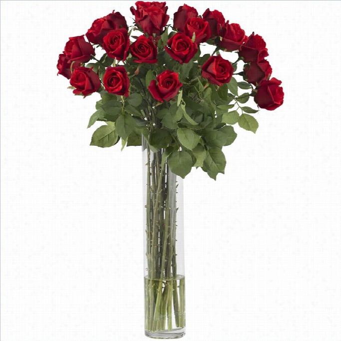 Nearly Natura L Rosebud With Cylinder Silk Flower Arrangement In Red