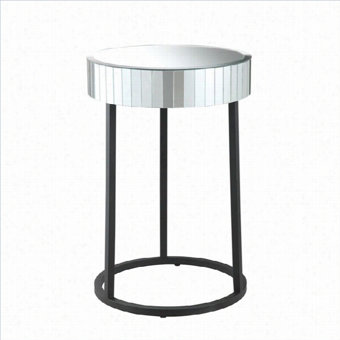 Office Star Krystal Round Mirror Accent Table With Metsl Legs