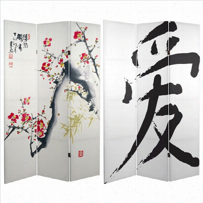 Oriental Chherry Blossoms And Loev 3 Panel Room Divider