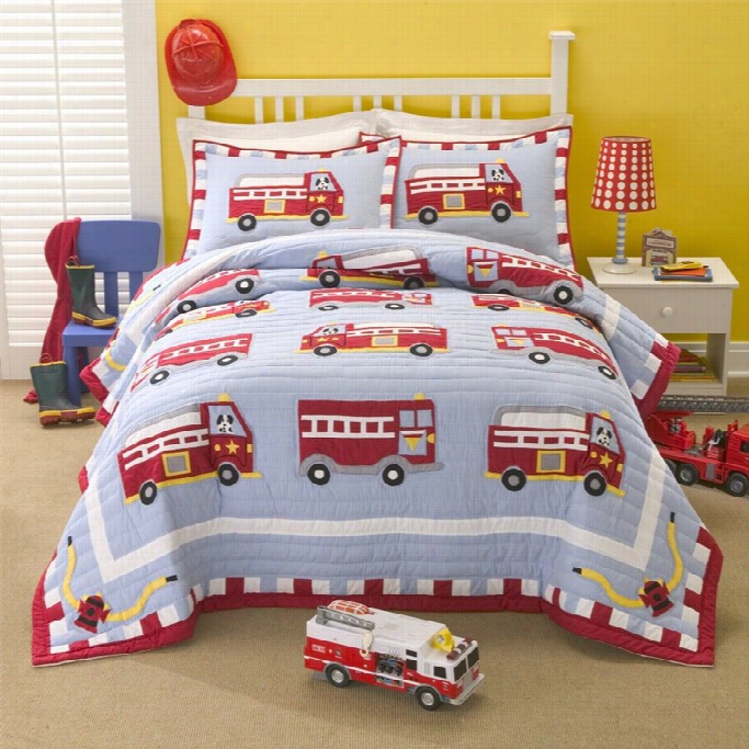 Pem America Cot Ton Fire Truck Quilt With Pillow Sham-win