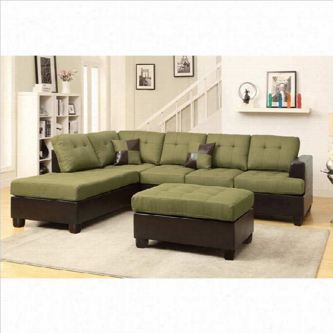 Poundex Bobkona Winde N3 Piiece Reversible Sectional Sofa In Peridot