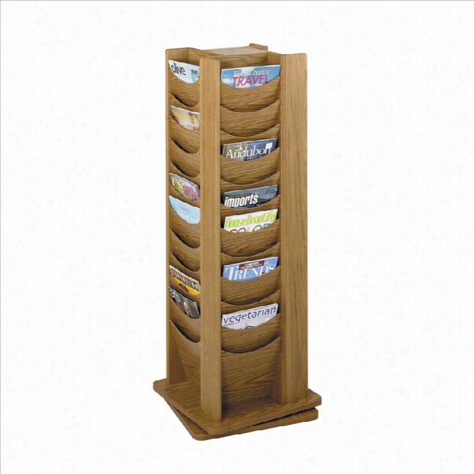 Safco 48-pocket Solid Wood Rotating Magazine Rack In Medium Oak