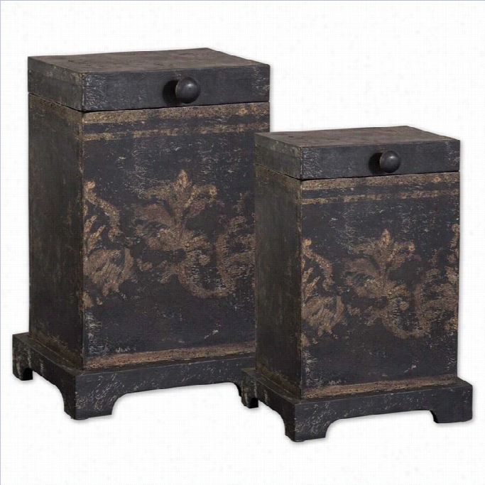 Uttermost Melani Decortive Boxes Ni Aged Black (set Of 2)