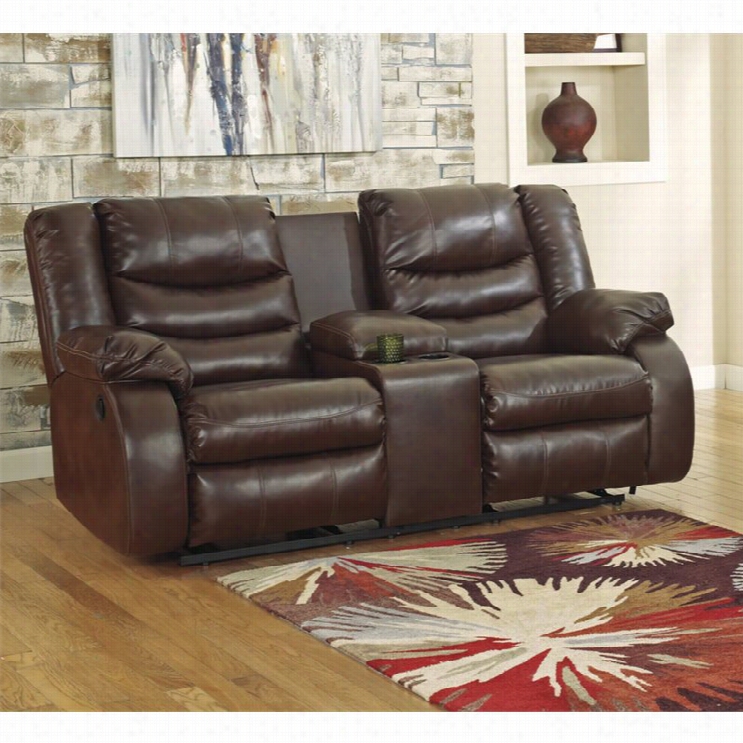 Asley Linebacker Leather Reclinin9 Console Loveseat In Espresso