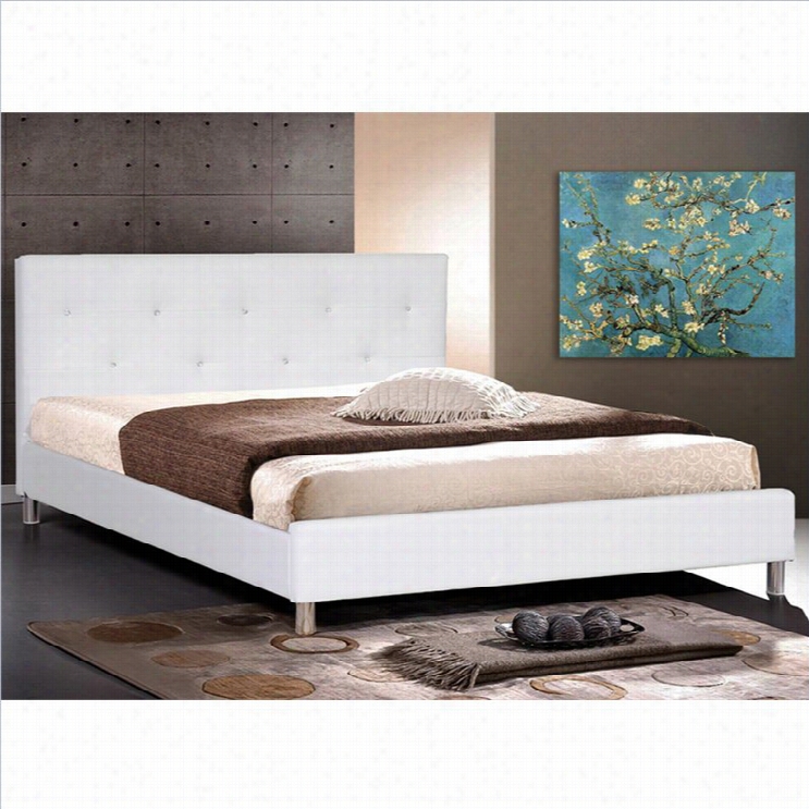 Baxton Studio Barbara Leather Tufted Queen Platform Bed In  Whire