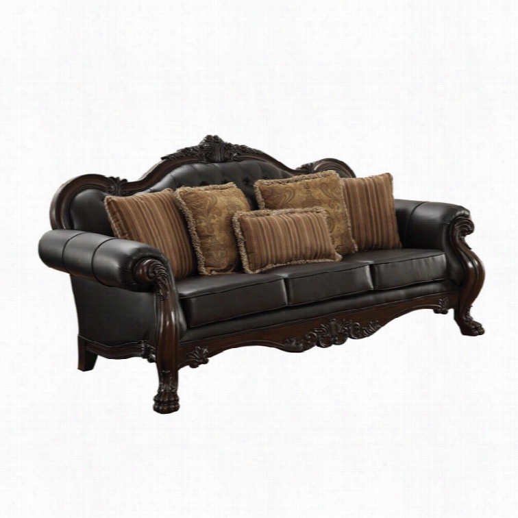 Coaster Amairanii Faux Leather Sofa In Dark Browwn