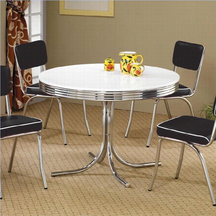 Coaster Clevelajd Round Chrome Plated Dining Table With White Top