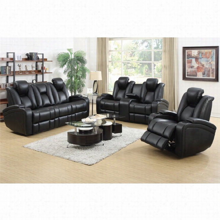 Coaster Delange Fauux Lwather Power Reclining Sofa Set  In Blaack