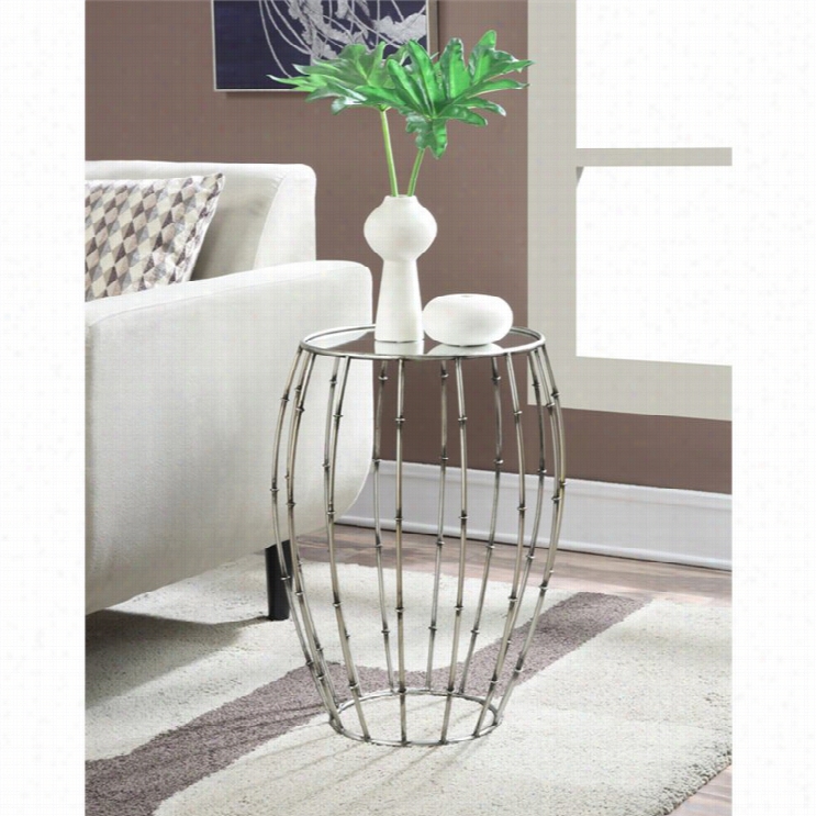 Conven Ience Concepts Gold Coast Round Mirror Accent Table In Pewter