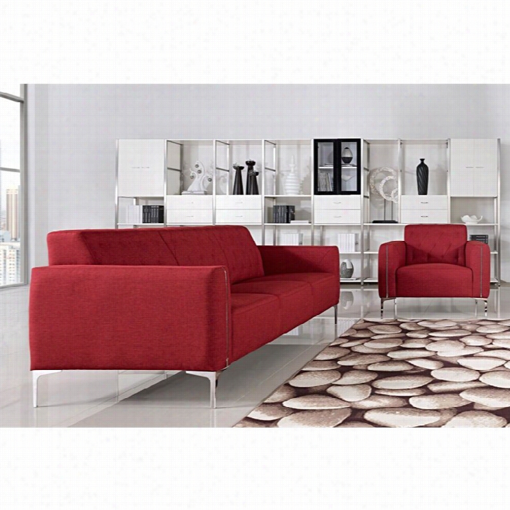 Diamond Couch Leise Fsbric 2  Piece Sofa Set In Red