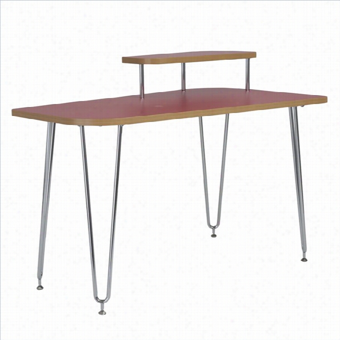 Eurostyle Hanh Right Shelf Desk In  Red And Chrome