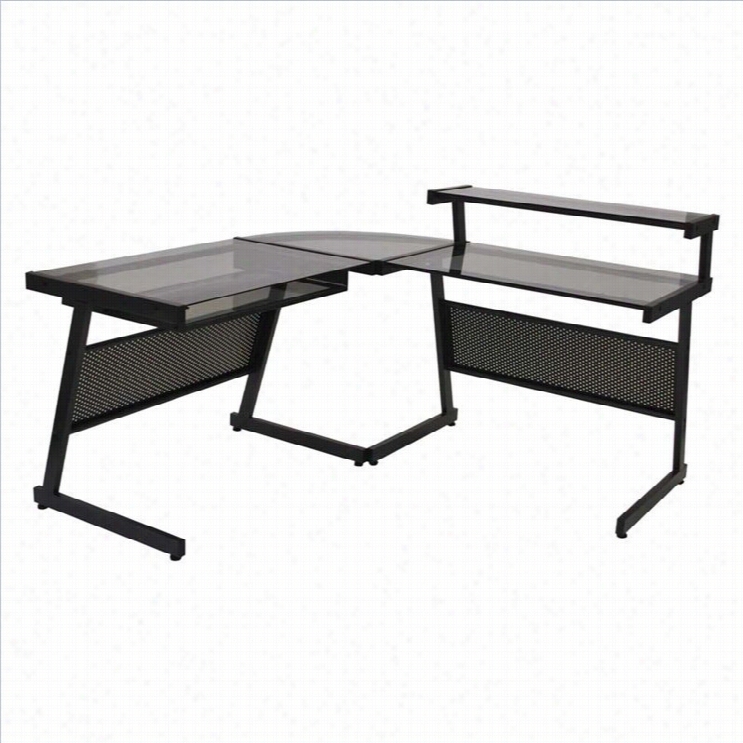 Eurostyle L Desk In Graphite Black And Smoked Glass