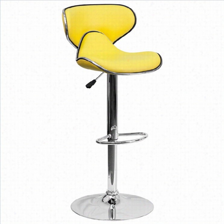 Flash Furniture Mid Back Ccozy Adjustable Bar Stool In Yellow