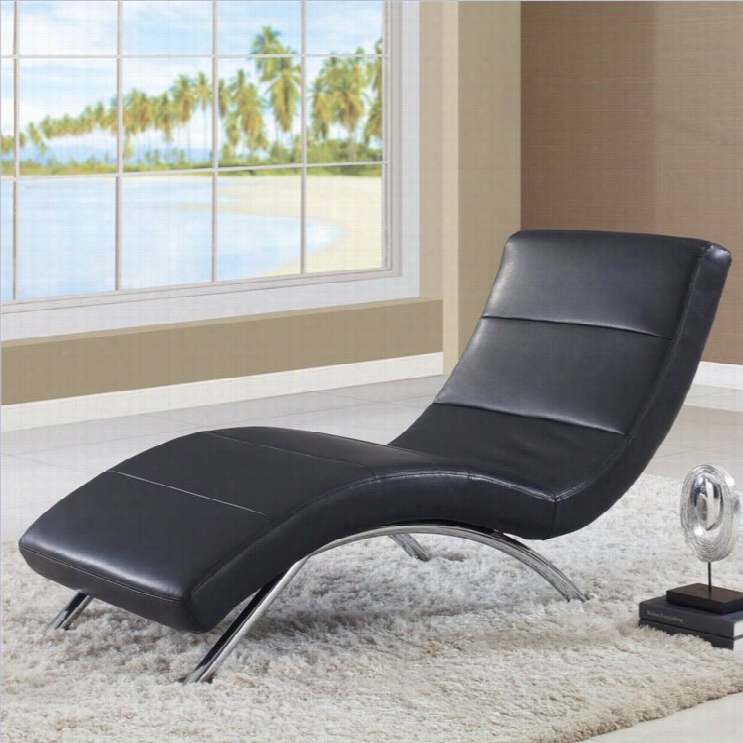 Global Furniture Usa Leather Chaise In Black Upon Chrome Legs