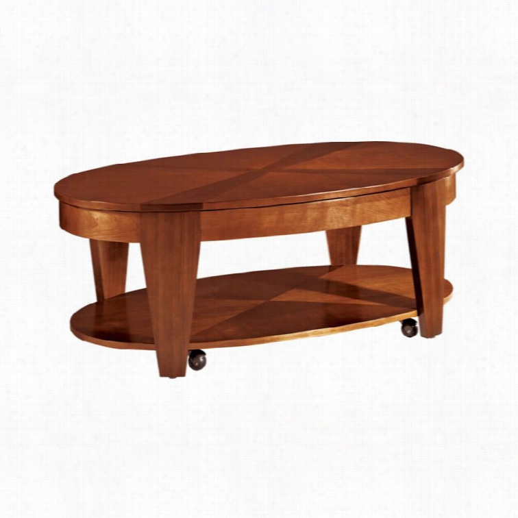 Hammary Oasis Oval Co Cktail Table W/ Lift--top In Cherry/wwlnut
