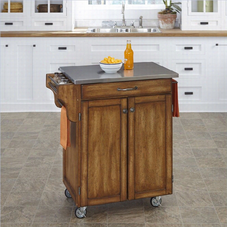 Home Styles Furniture Cottage Oaak Wood Cart With Stianless Steel Top