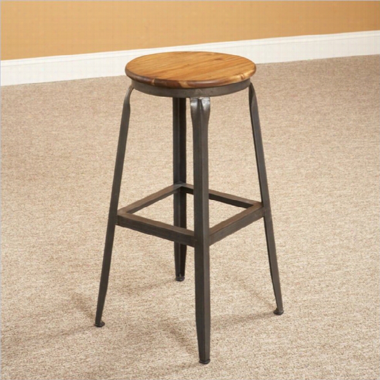 Largo Ffufniture Abbey Backless Stool In Weat Hered Brown And Steel-24