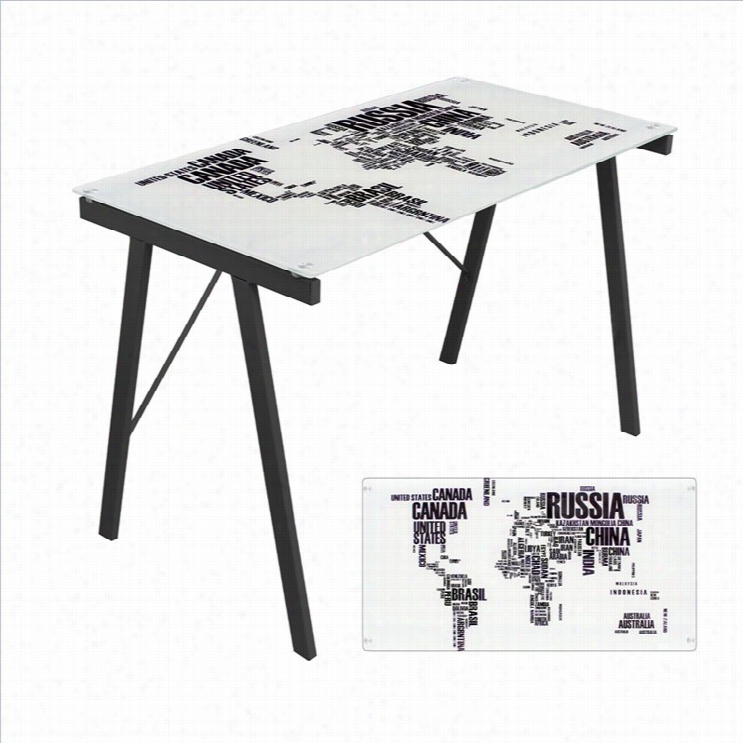 Lumisource World Map Graphic Top Exponent Desk In Blaack