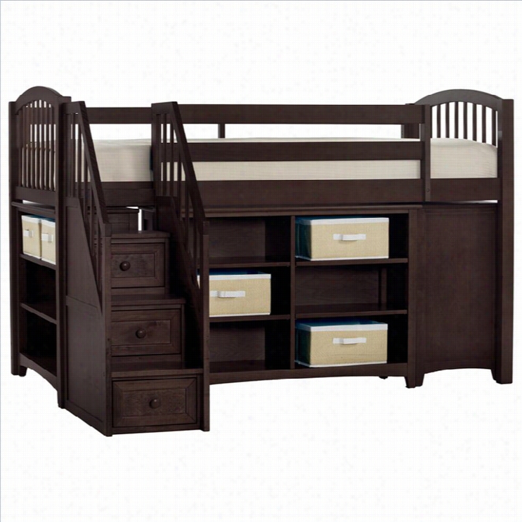 Ne Kids School House Storage Junior Loft Bed With Stairs In Chocolate