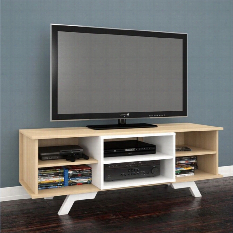 Nexera Stiletto 54 Tv Stand Ntaural Maple And White