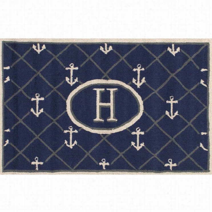 Nuloom 3' X 6' Hand Hooked Anchor Welcom Edoormst Rug In Letter H