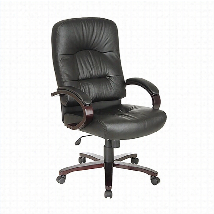 Office Star Desk Office Chair With Mahogany Finish Wood Base And Arms