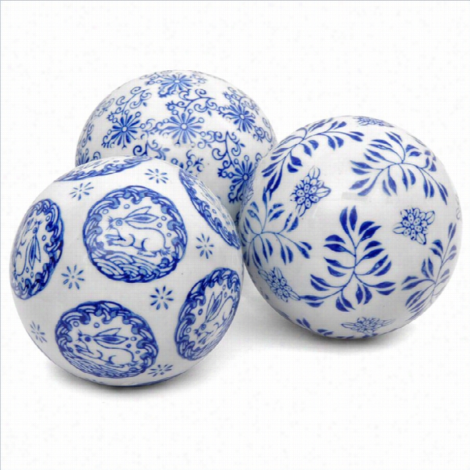 Oriental Furniture 4 Ball Set In Blue And Pure ( Set Of 3)