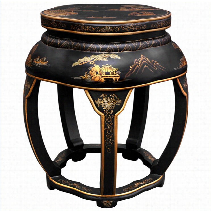 Oriental Furniture Lacquer Blossom Discharge  With 5 Legs In Black