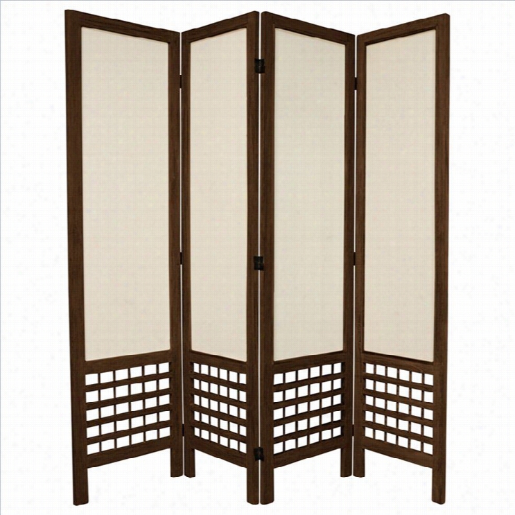Orienntal Furniture Tall Open Lattice 4 Panel Room Divider In Brown