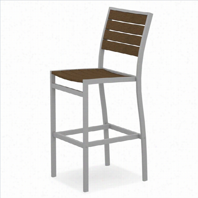 Polywood Euro  Bar Side Chair In Textured Silver And Teak