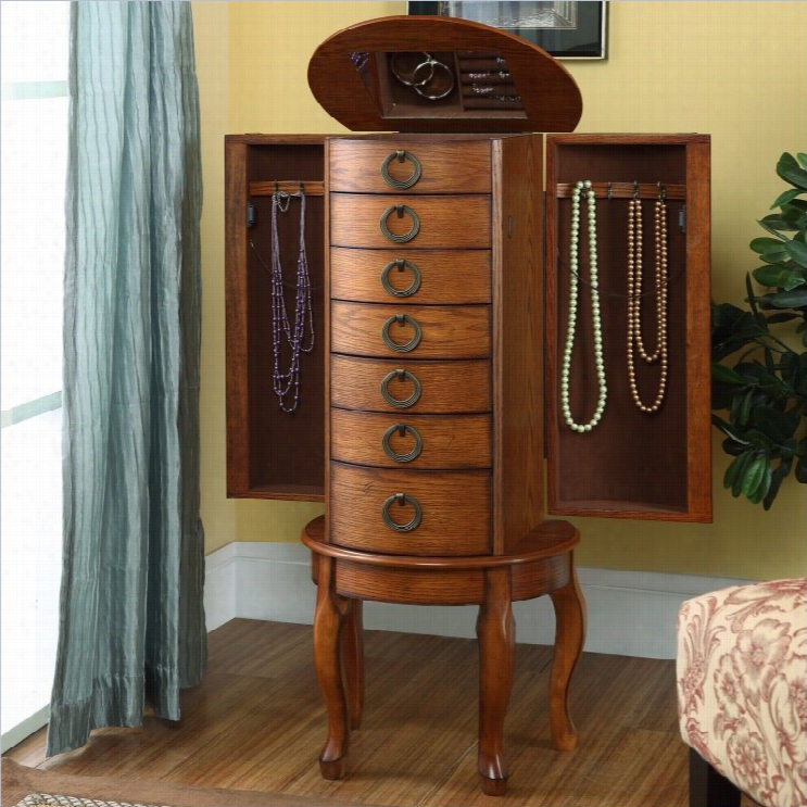 Powell Jewelry Armoire In Burnished Oak