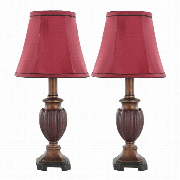 Safaavieh Polyresin Mini Table Lamp With Red Bell Shade (set Of 2)