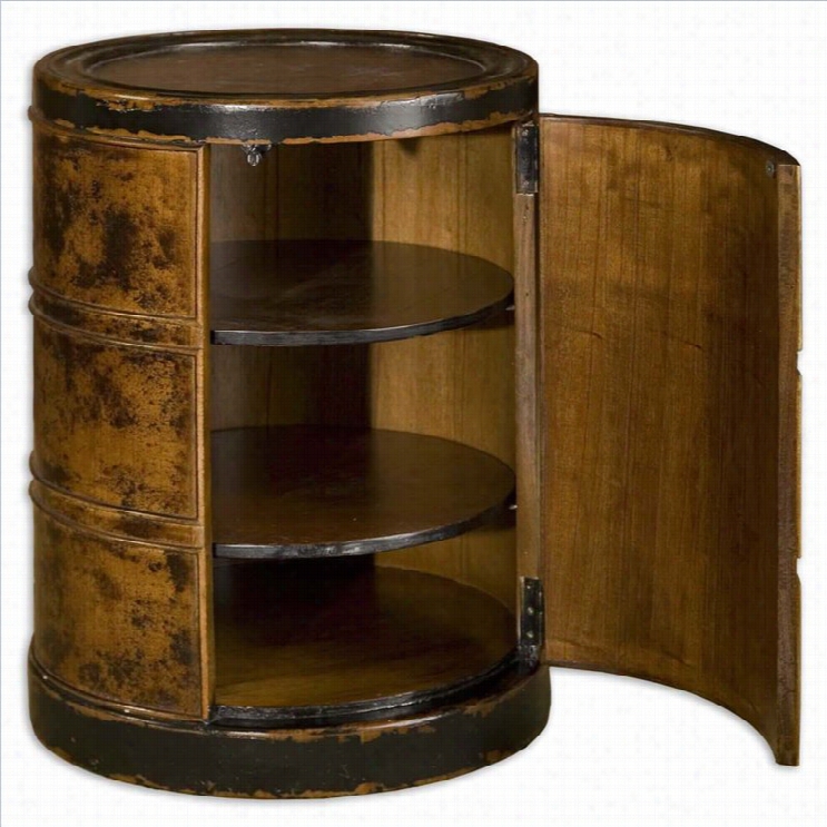 Uttermost Lawton Storage Drum Table Iin Hand Painted Dark Cinnamon