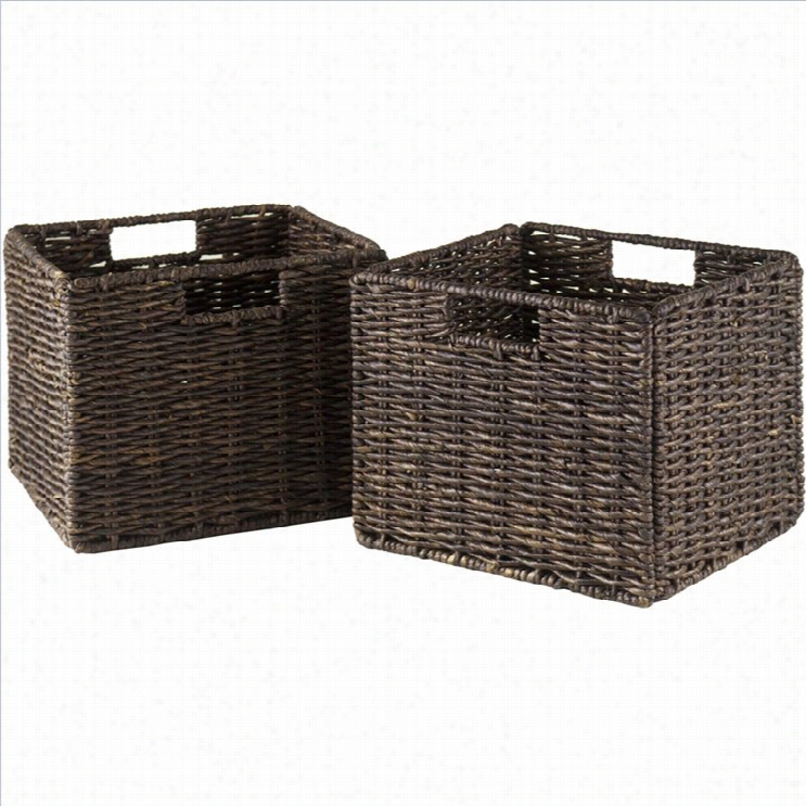 Winsome Granville Small Foldable Corn Ushk Basket In Chocolate (set Of 2)