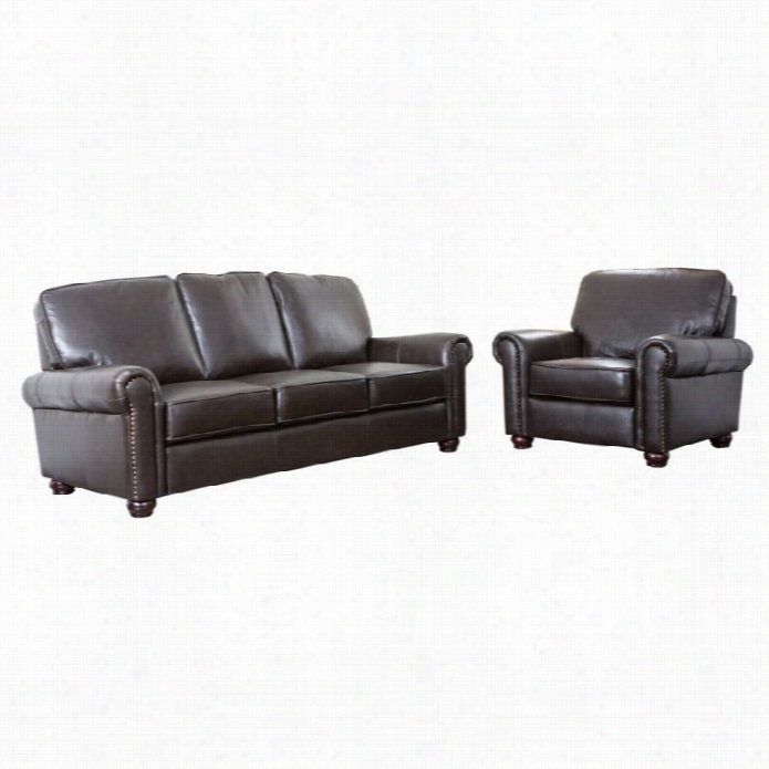 Abbyson Livinglondon 2 Piece Leather Sofa Set In Espresso