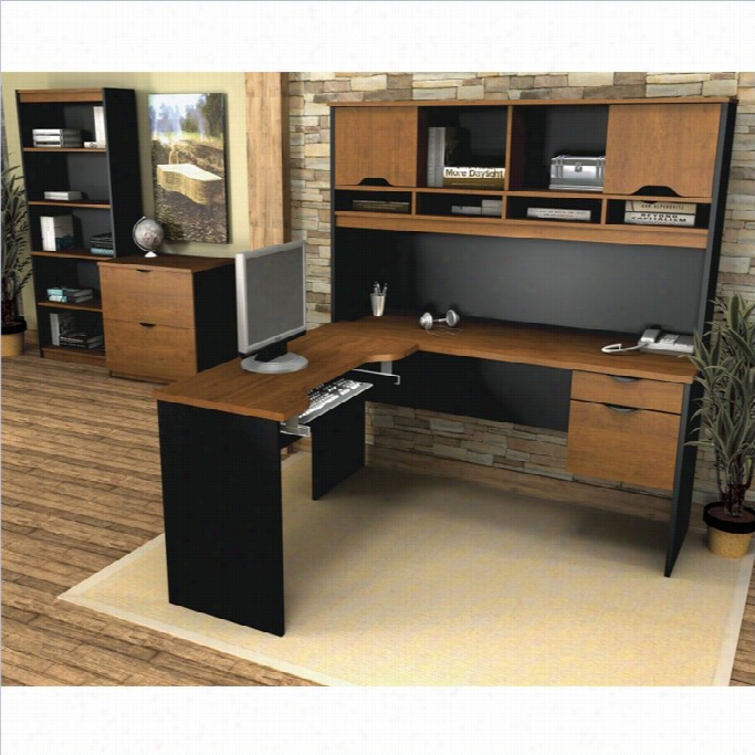 Bestar Innova L-shape Desk Set In Tuscany Brown