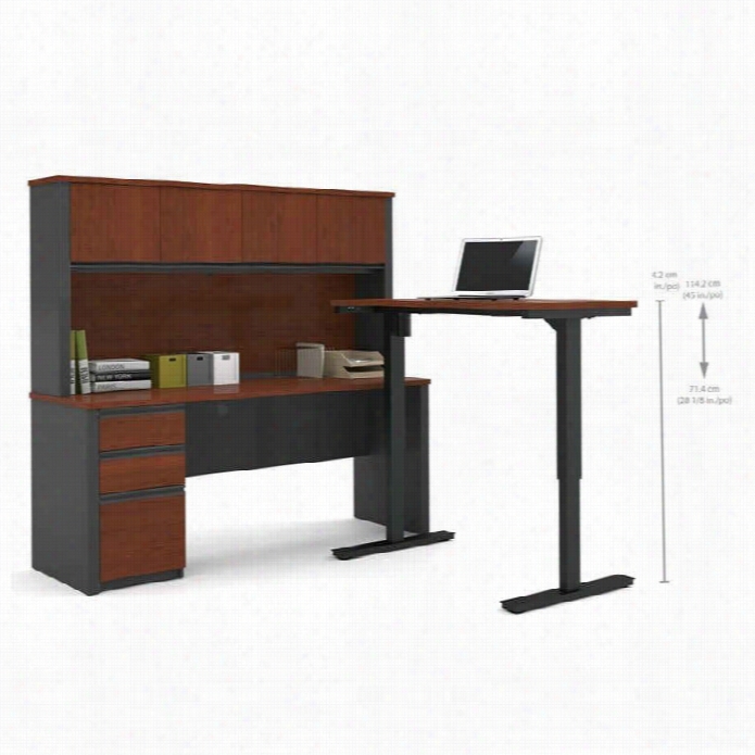 Bestar Prestige + L-sgape Desk Ith Hutch In Bordeaux And Graphite