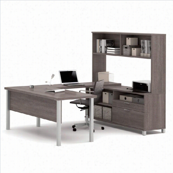 Bestar Pro-linea U-desk With Htuch In Bark Gray