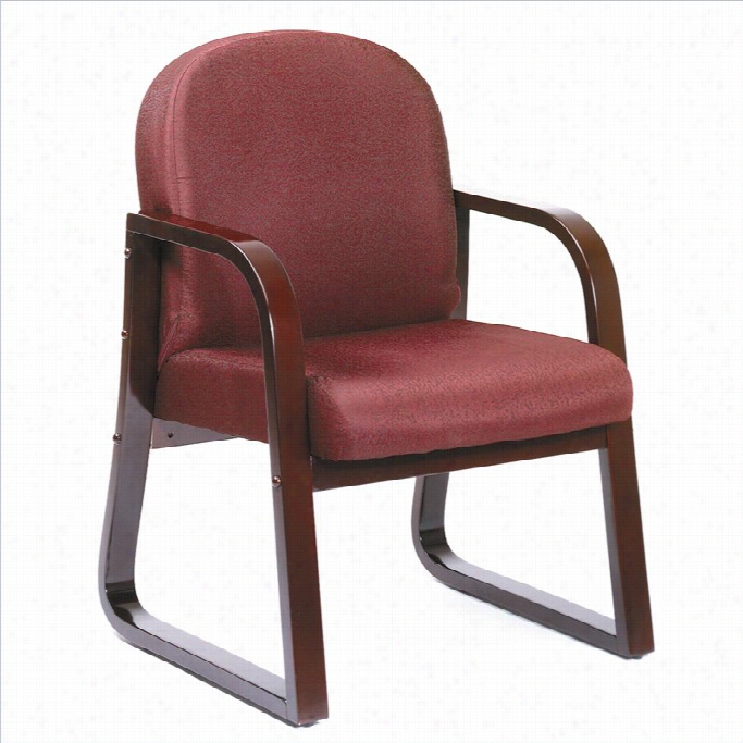 Boss Office Products Molded Mahogany Uest Chair With Sled Base-burgundy