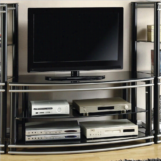 Coaster  Curved Tv Stand In Black And Silcer